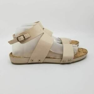 Restricted Womens Ankle Strap Buckle Flat Sandals Beige Size 8.5